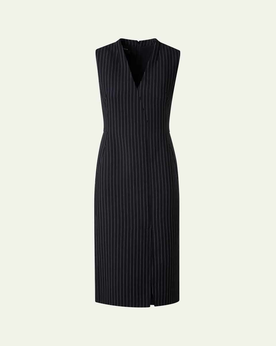 V-Neck Pinstripe Sleeveless Dress